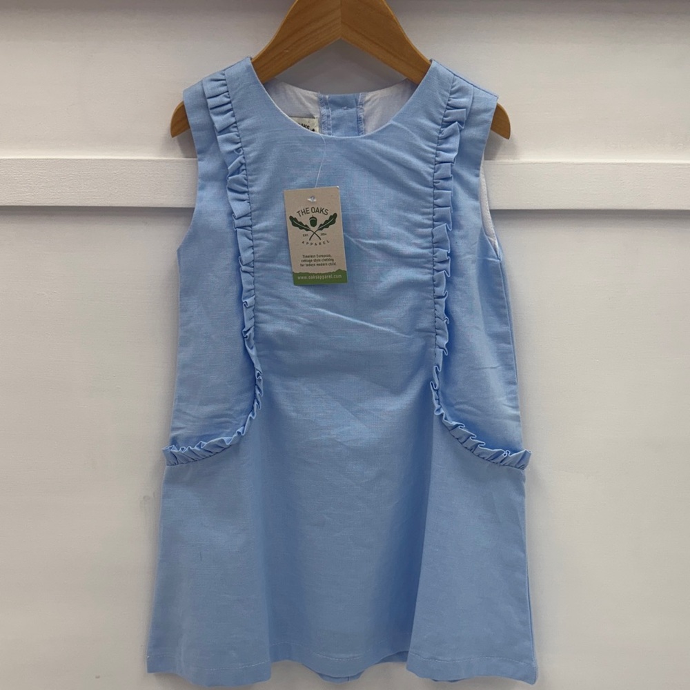 The Oaks Light Blue Kids Dress 100% linen